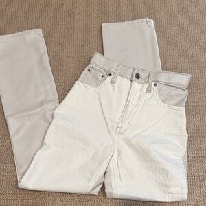 A&F Cream Two-Tone Leather & Denim Jeans